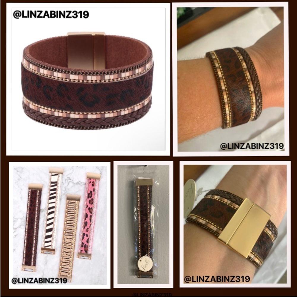Brand NWT Rich Chocolate Brown Faux Fur & Suede Braided Wrap Magnetic Bracelet
